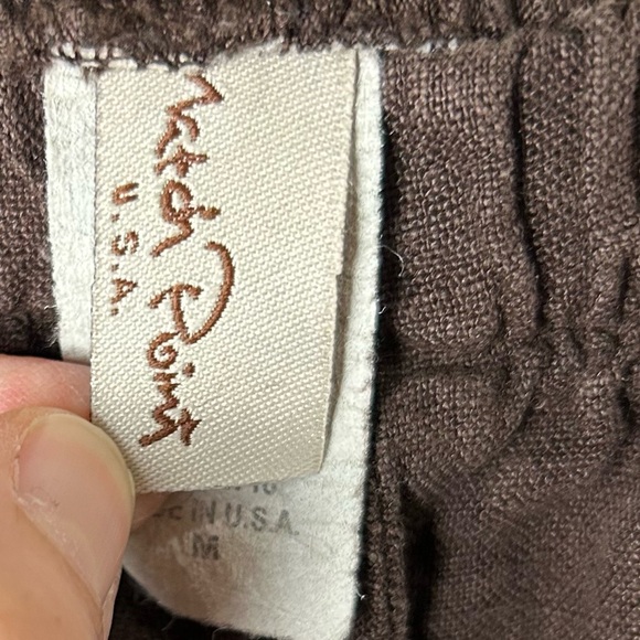 Match Point 100% LINEN Pants Baggy Lagenlook M BOHO‎ Brown Elastic Waist USA - Picture 3 of 7